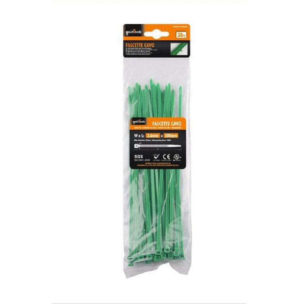 Trade Shop - Set 30 Pz Fascette Cavi Cavo Verde Stringenti In Plastica Nylon 3.6x300 Mm 92397 -