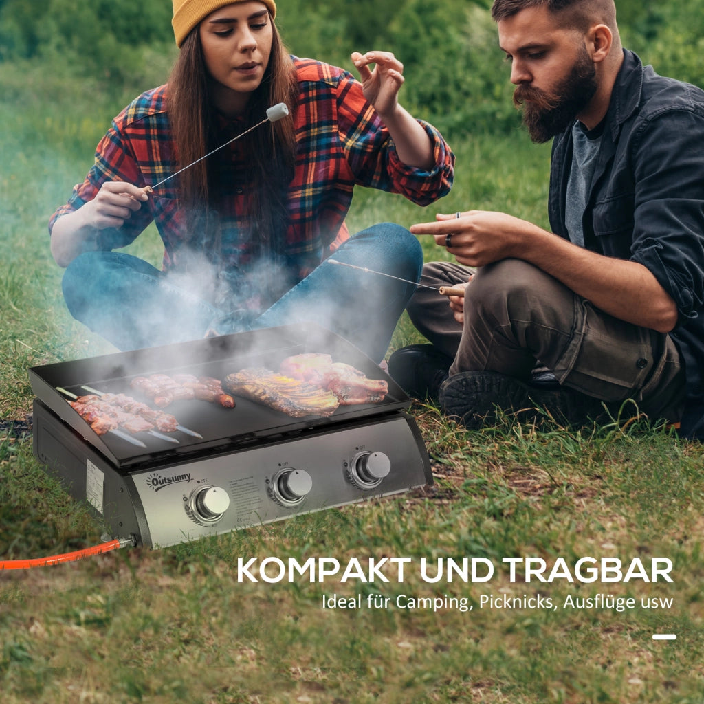 Grill a gas 3 fuochi con piastra antiaderente ¨C zephmum ¨C acciaio inox, 63x48x21 cm