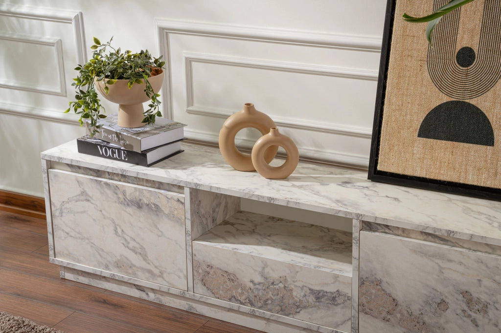 Porta TV in legno "Vanguard" 160 x 30 x 42 cm - marmo Fresia