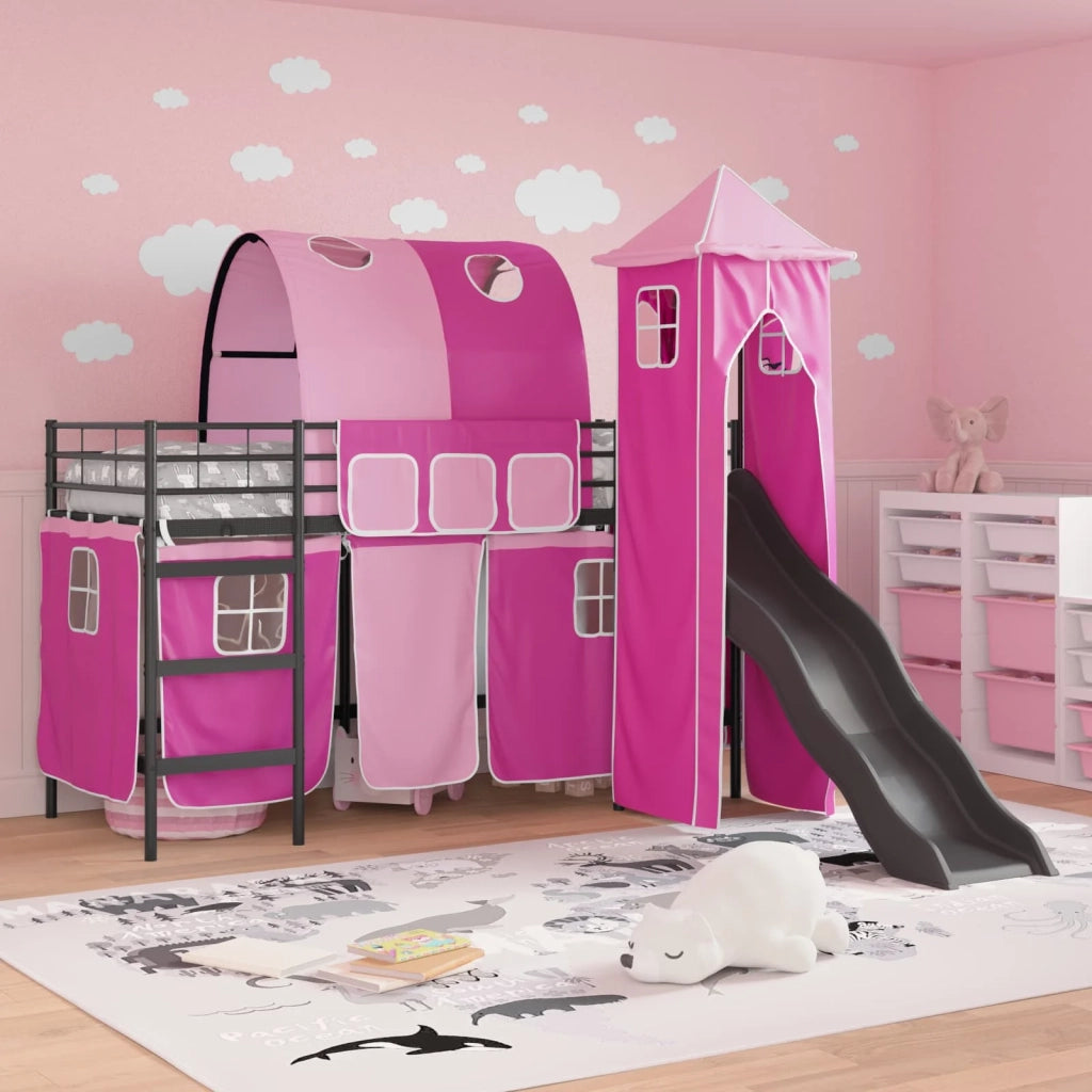 Struttura del letto loft per bambini Nero e rosa 90 x 190 cm