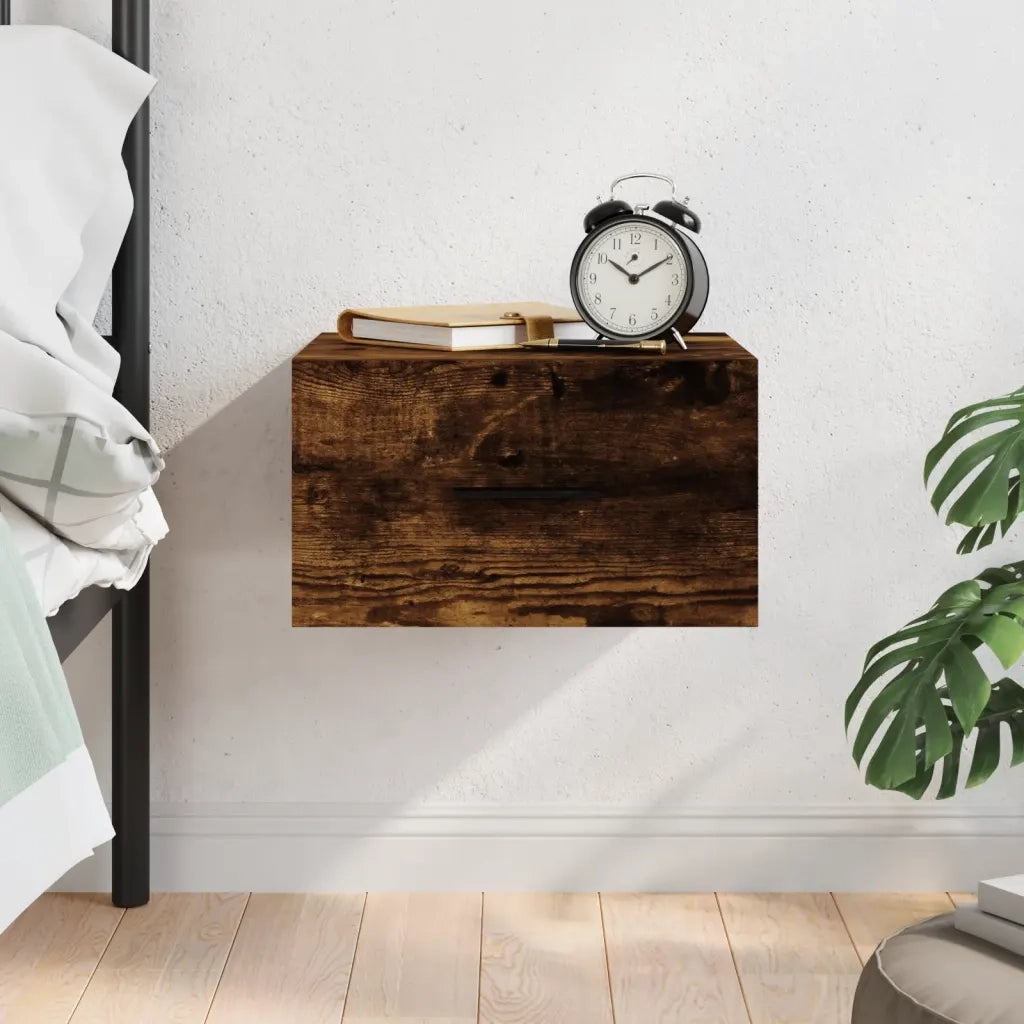 Comodino | Armadio da Notte | Mobiletto da notte a Muro Rovere Fumo 35x35x20 cm