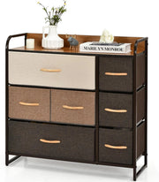 Cassettiera con 7 cassetti in tessuto pieghevole, armadio portaoggetti con gambe regolabili, mobile portaoggetti con cassetti di 3 dimensioni, tonalità marrone generale, 80 x 29 x 79 cm
