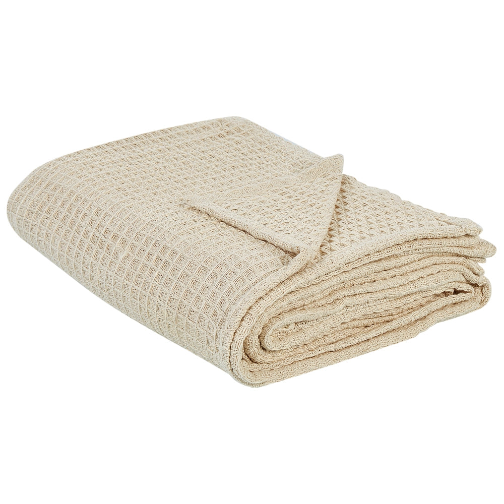 Copriletto in cotone beige  150 x 200 cm con motivo a quadretti, decorativo, per il soggiorno e la camera da letto.
