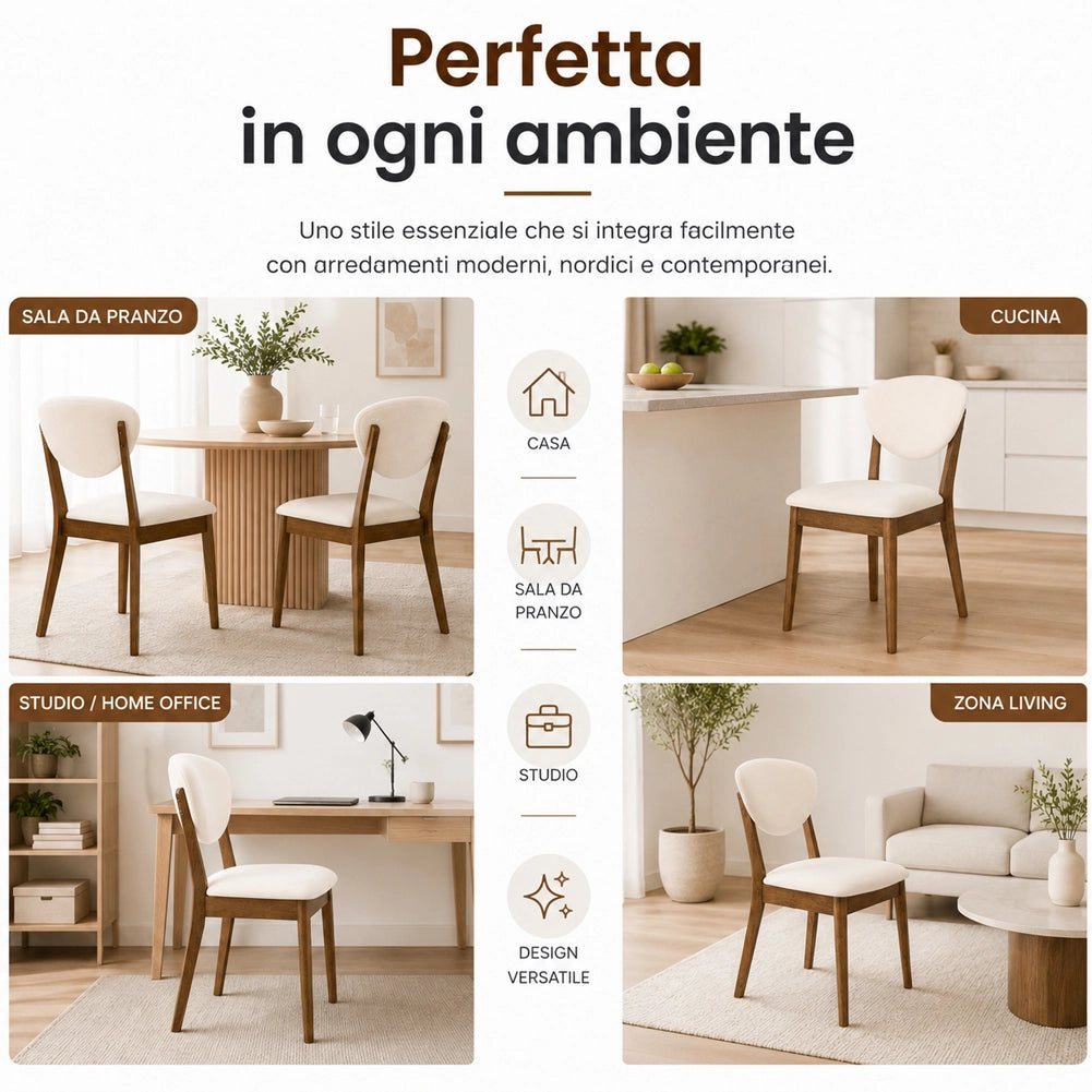 Set 2 Sedie da Pranzo in Legno Scuro Rivestimento in Tessuto Crema 52x47x84 cm