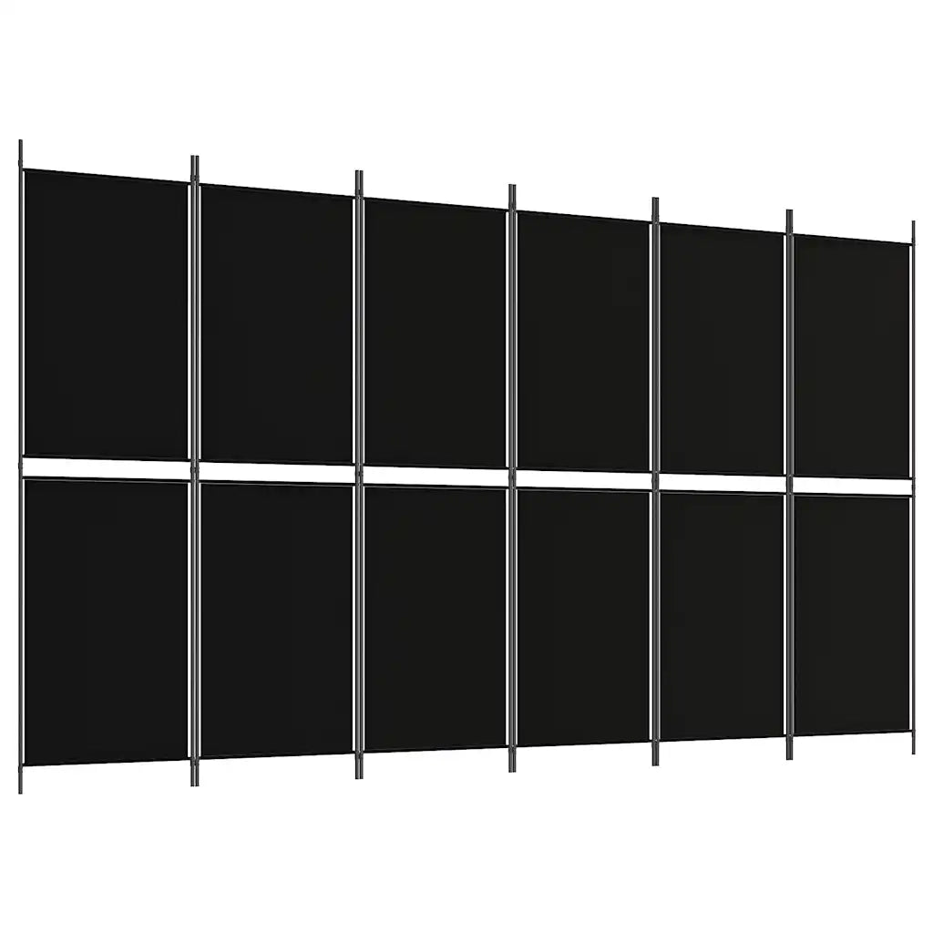 Divisorio a 6 Pannelli Nero 300 x 180 cm in Tessuto 350225