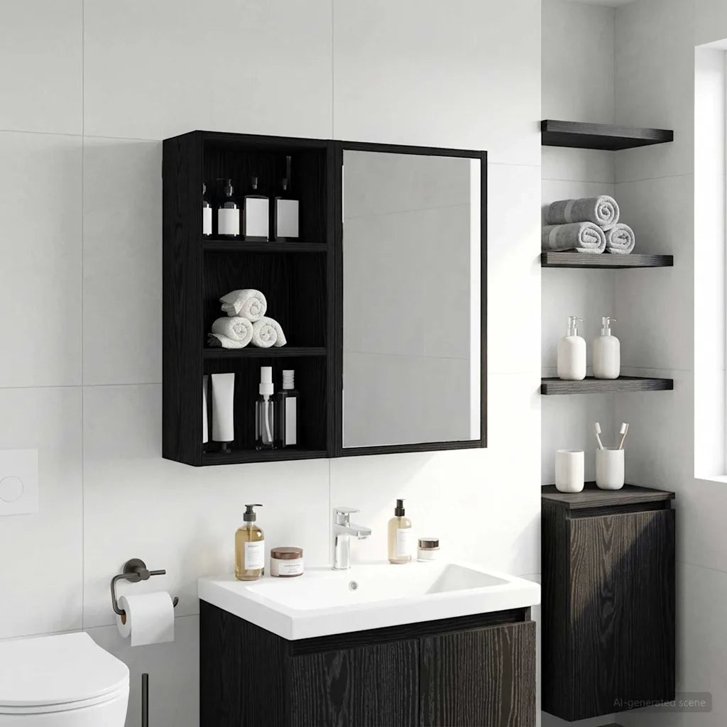Armadio da bagno a muro Rovere Nero 30 x 16 x 62,5 cm