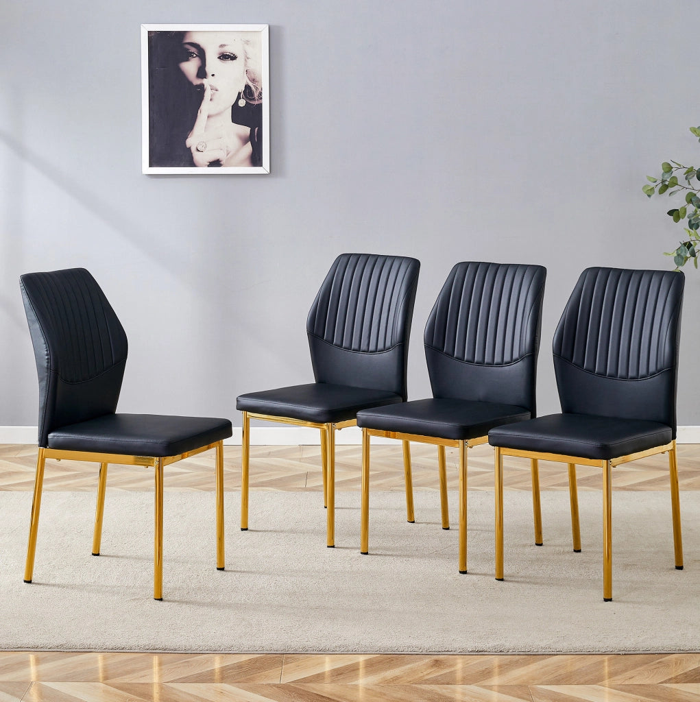 Set 4 sedie da pranzo moderne in PU nero con gambe in metallo oro; altezza 93 cm