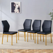 Set 4 sedie da pranzo moderne in PU nero con gambe in metallo oro; altezza 93 cm