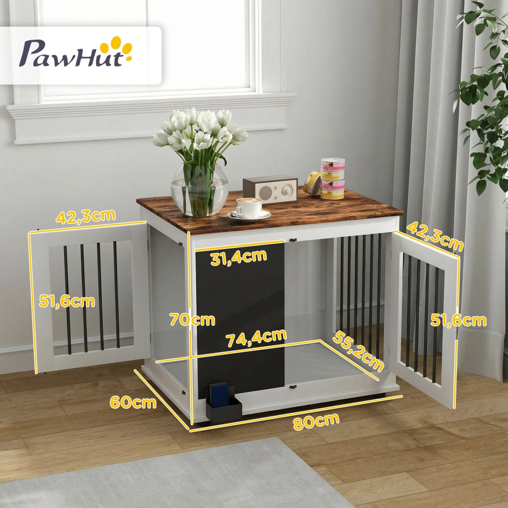 Gabbia per Cani Interna con 2 Porte e Lavagna ¨C zephmum ¨C Bianco 80x60x70 cm