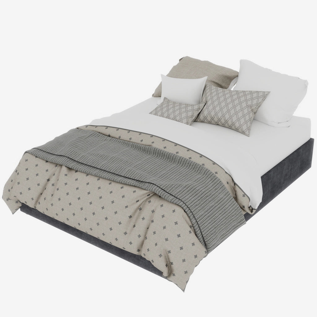 Letto Matrimoniale 140x200 cm; con Testiera Geometrica - Grigio - in Tessuto e Metallo