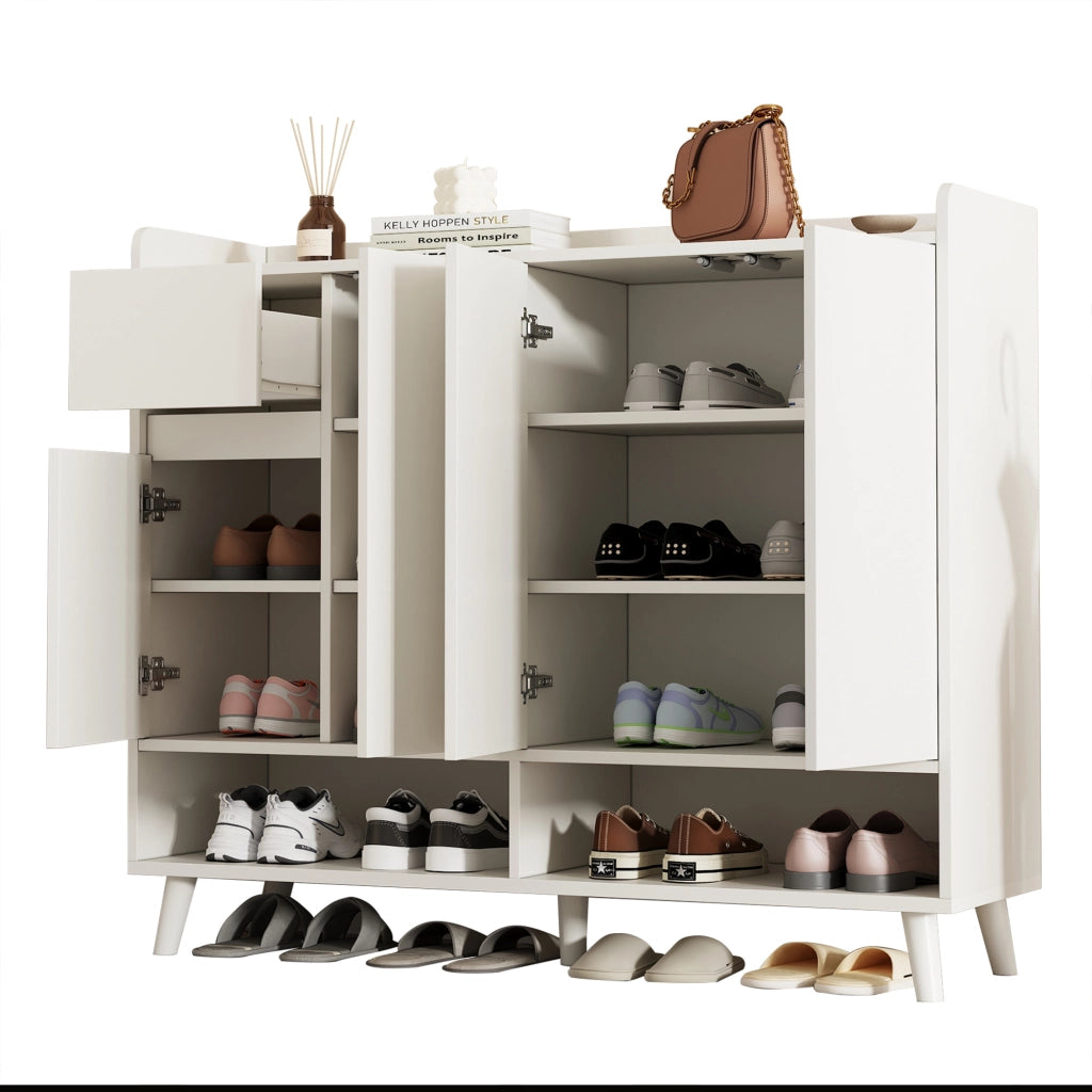 Credenza moderna bianca con 4 ante e 1 cassetto, ripiano regolabile, 120x35x99 cm