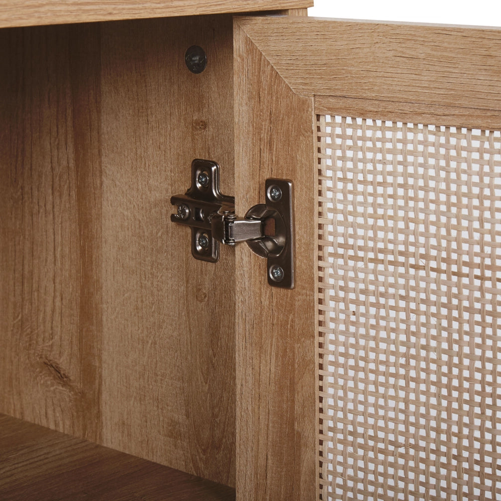 Credenza Moderna a 3 Cassetti con Fronte in Vimini 72 x 120 cm Legno Chiaro