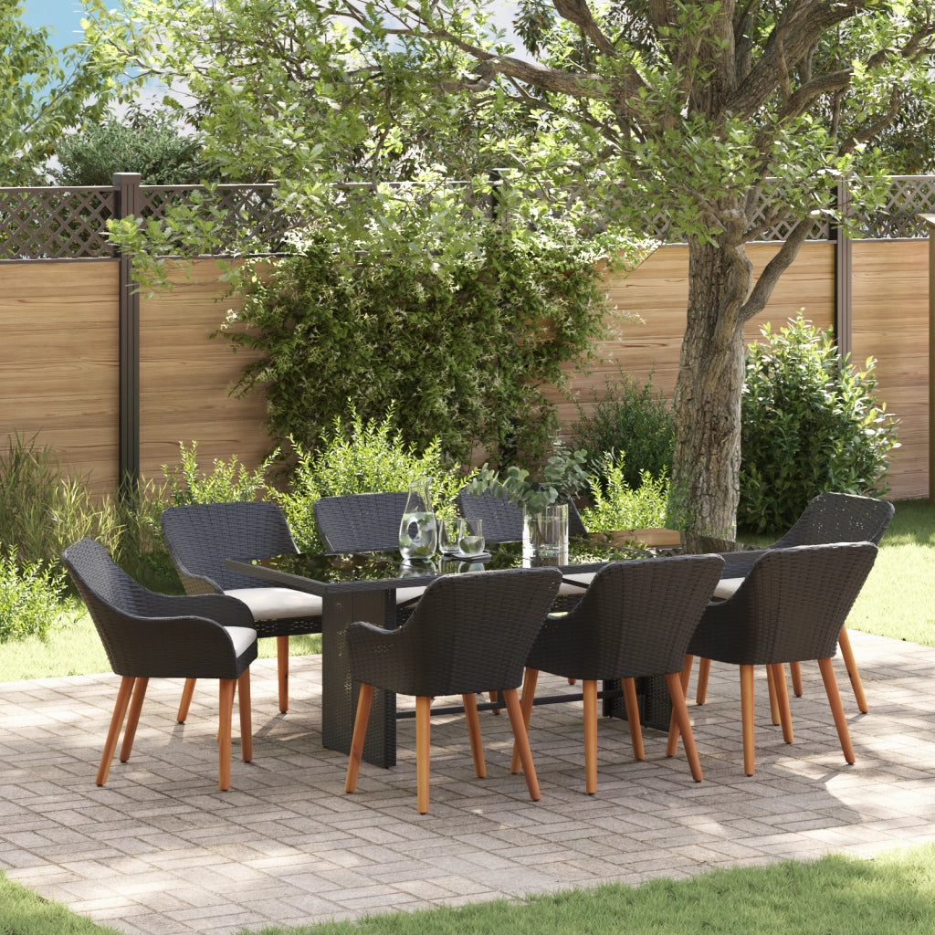 Set da Pranzo da Giardino 9 Pezzi Nero in Polyrattan