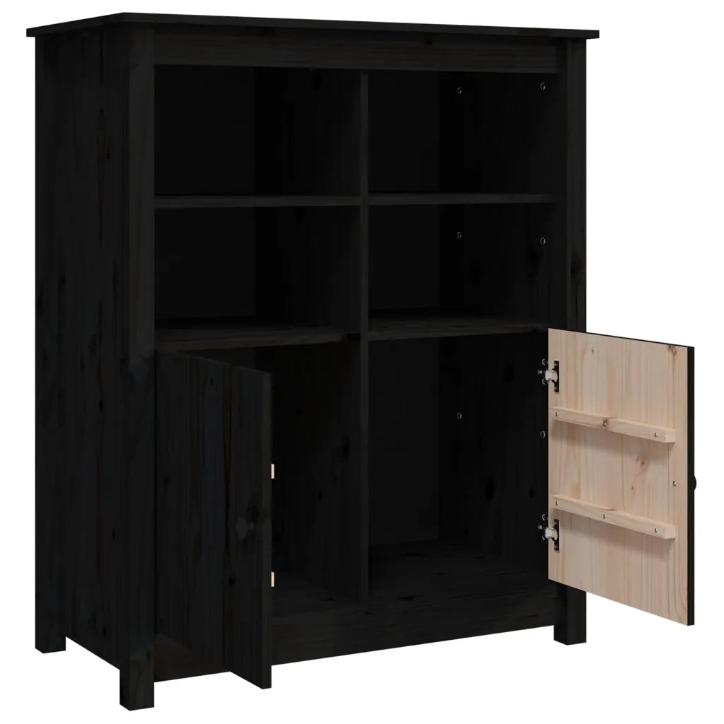 Credenza Nera 83x41,5x100 cm in Legno Massello di Pino 821516