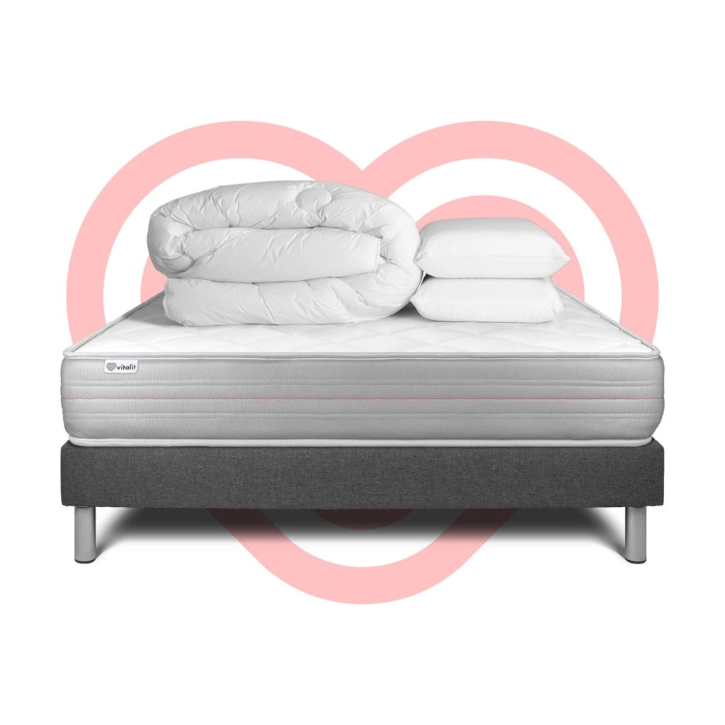 Pacchetto letto completo - Materasso 140x200cm + Box spring con doghe (kit) + 2 cuscini + Piumino - Vitalmemo
