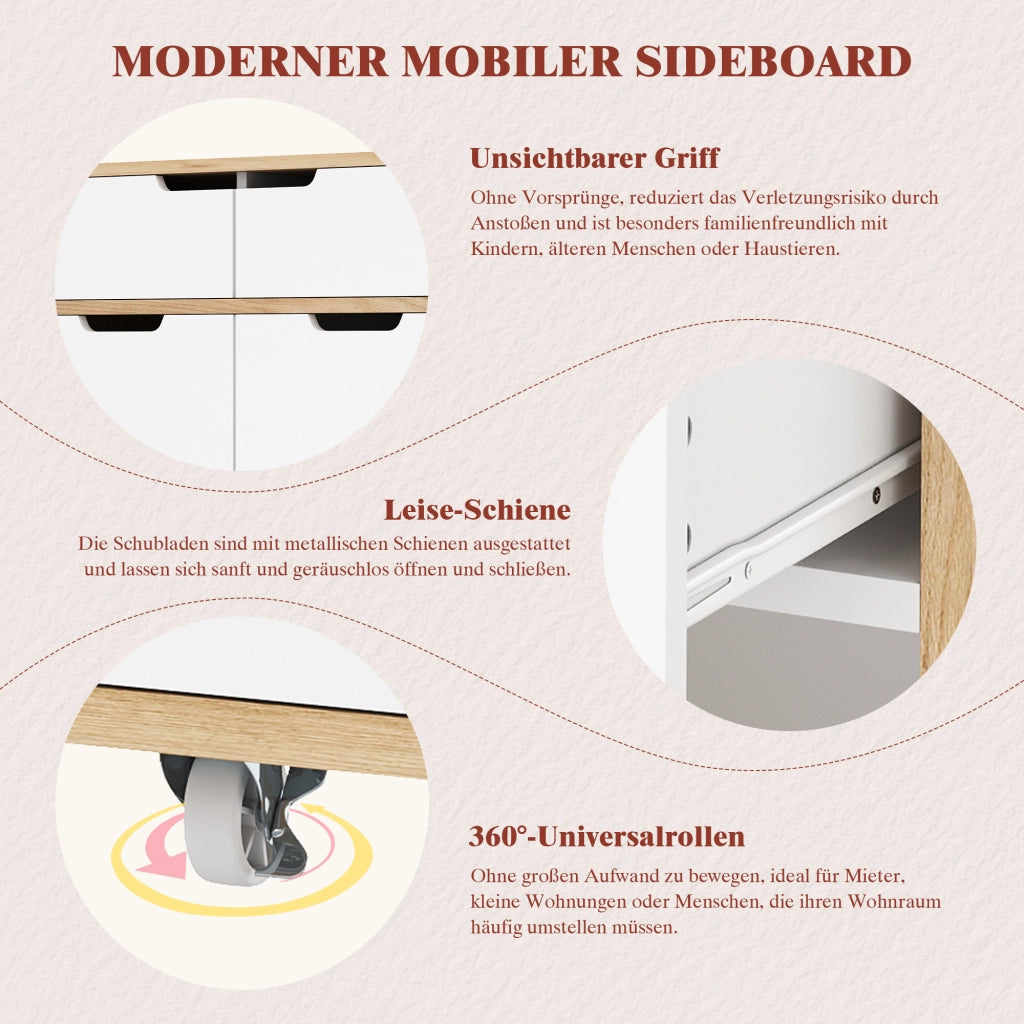 Carrello Servitore con Cassetti e Ante ¨C MINIMAL ¨C Legno, Moderno