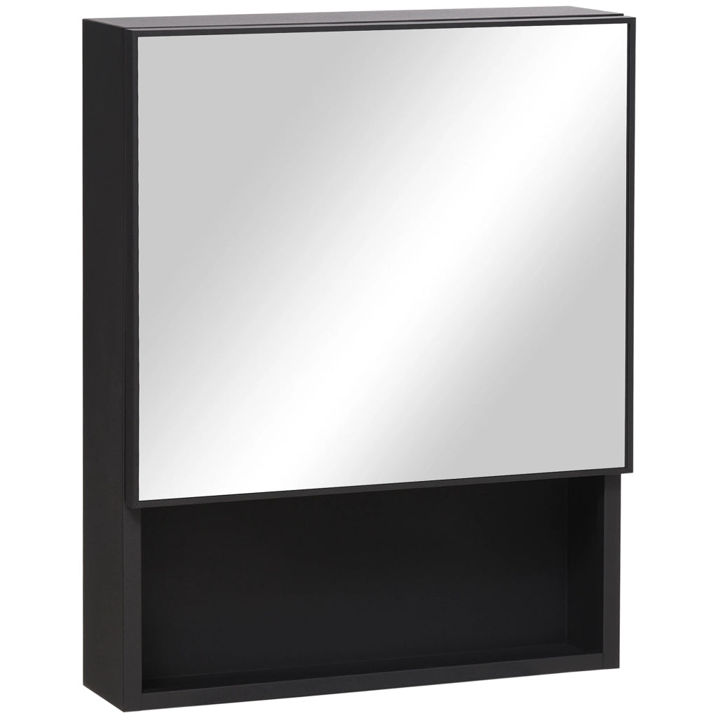 Specchio pensile da bagno in acciaio inox con 3 vani interni, montaggio a parete, 46x13,5x58 cm, nero