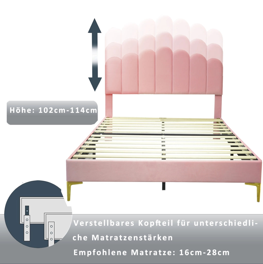 Letto imbottito 140x200 cm rosa con testiera regolabile
