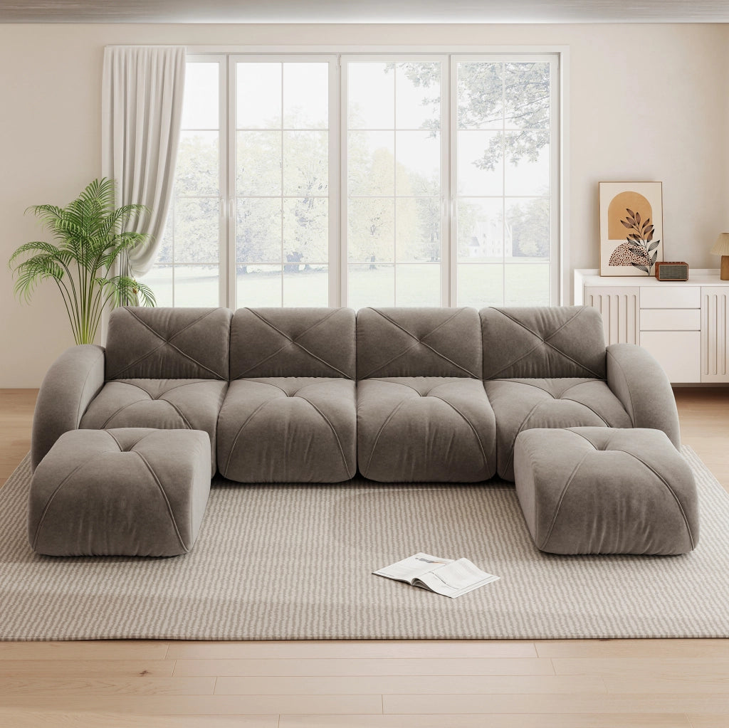Divano modulare a U 358x171x76 cm in chenille taupe; 4 posti