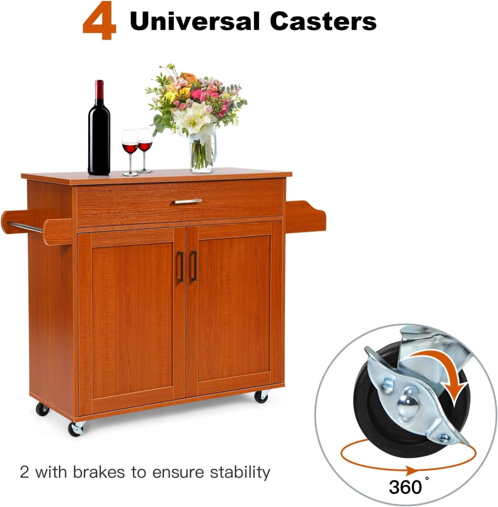 Carrello da cucina con piano di lavoro, armadio da cucina in legno con ruote, trolley da cucina con cassetto e ripiano regolabile, portaspezie, carrello da cucina, 116 x 40 x 85 cm