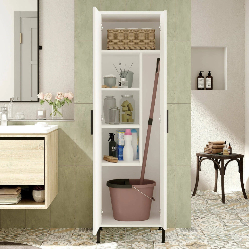 Niala, Armadio Multiuso 1 Anta 4 Ripiani, 50x165h cm Bianco