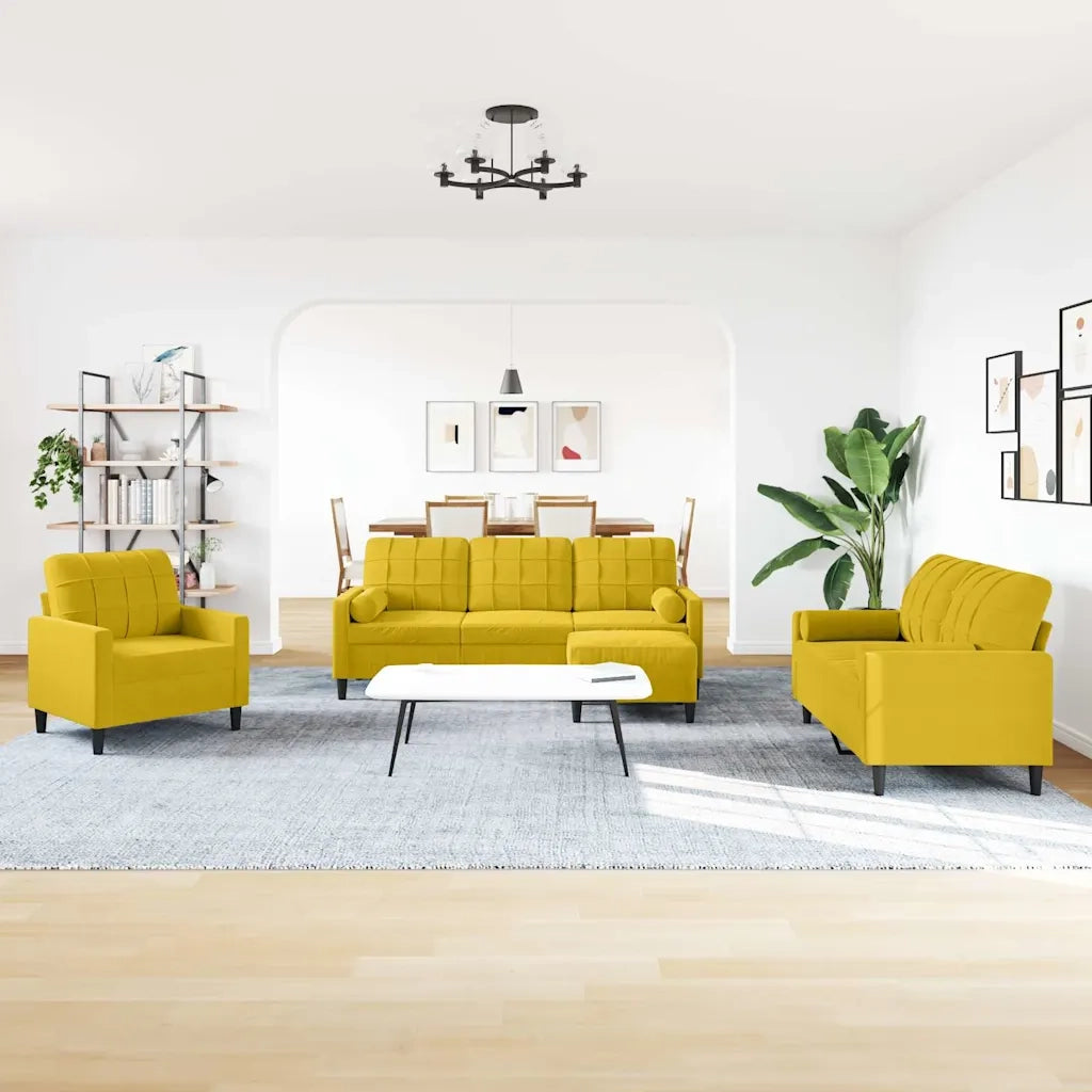 Set di Divani 4 pz con Cuscini e Rinforzi Giallo in Velluto 3278387