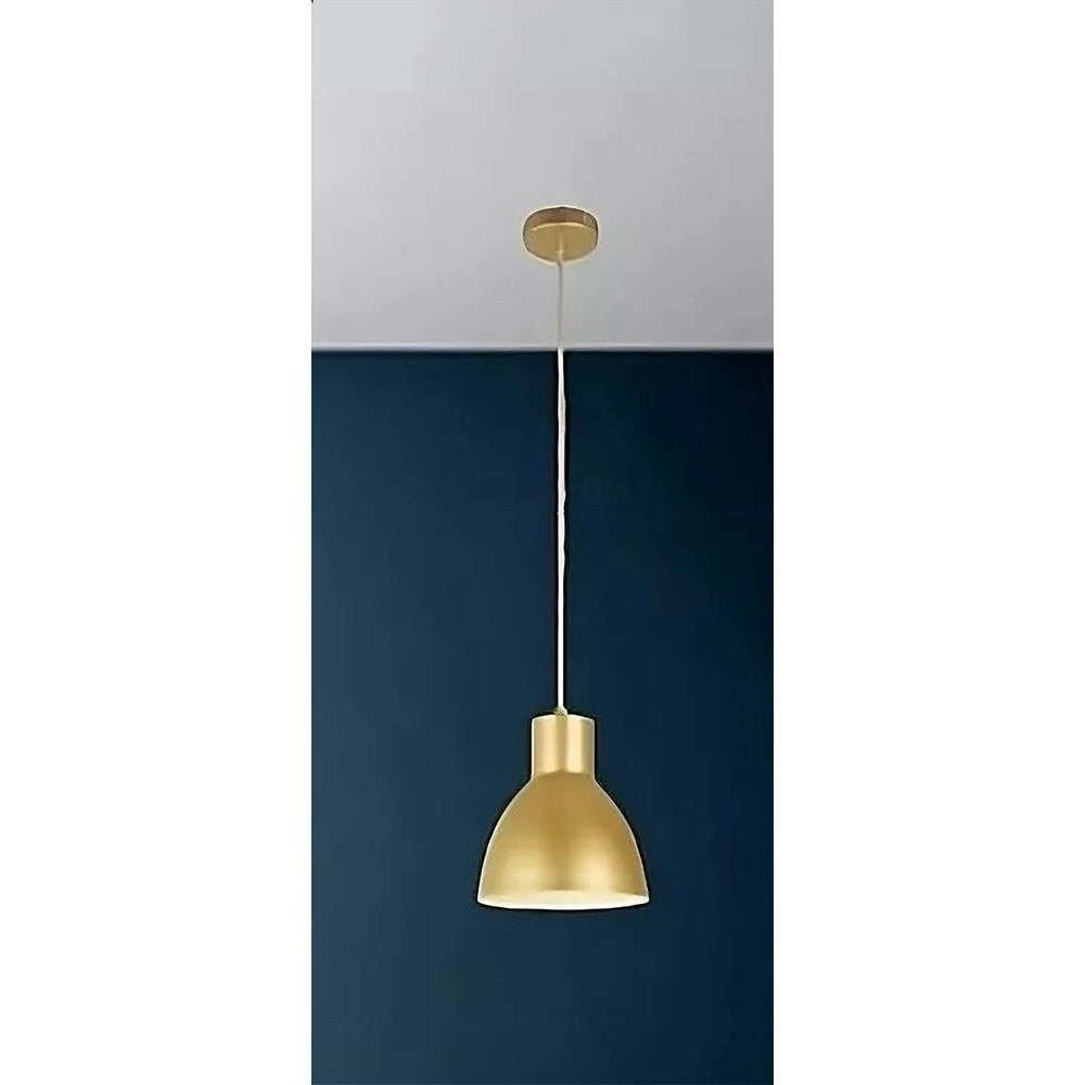 Trade Shop - Lampadario A Sospensione E27 Ferro Paralume Moderno Contemporaneo Campanella Oro Bianco 33276 -