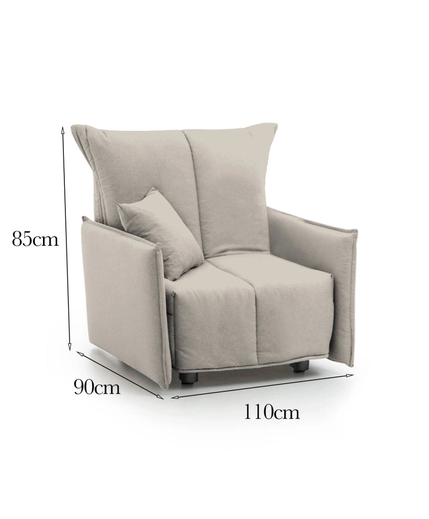 Divano Letto Atlantis, Divano singolo, Made in Italy, Poltrona soggiorno con apertura a carrello, in tessuto imbottito, con Braccioli standard, cm 110x90h85, colore Beige