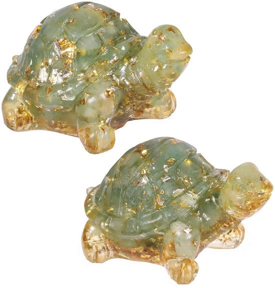 Scheda decorativa a due facce con cristallo, figure in resina decorativa, pietre di animali terapeutiche, statua di tartaruga Feng Shui, oggetto di buon auspicio per la decorazione di ufficio e casa, aventurina verde