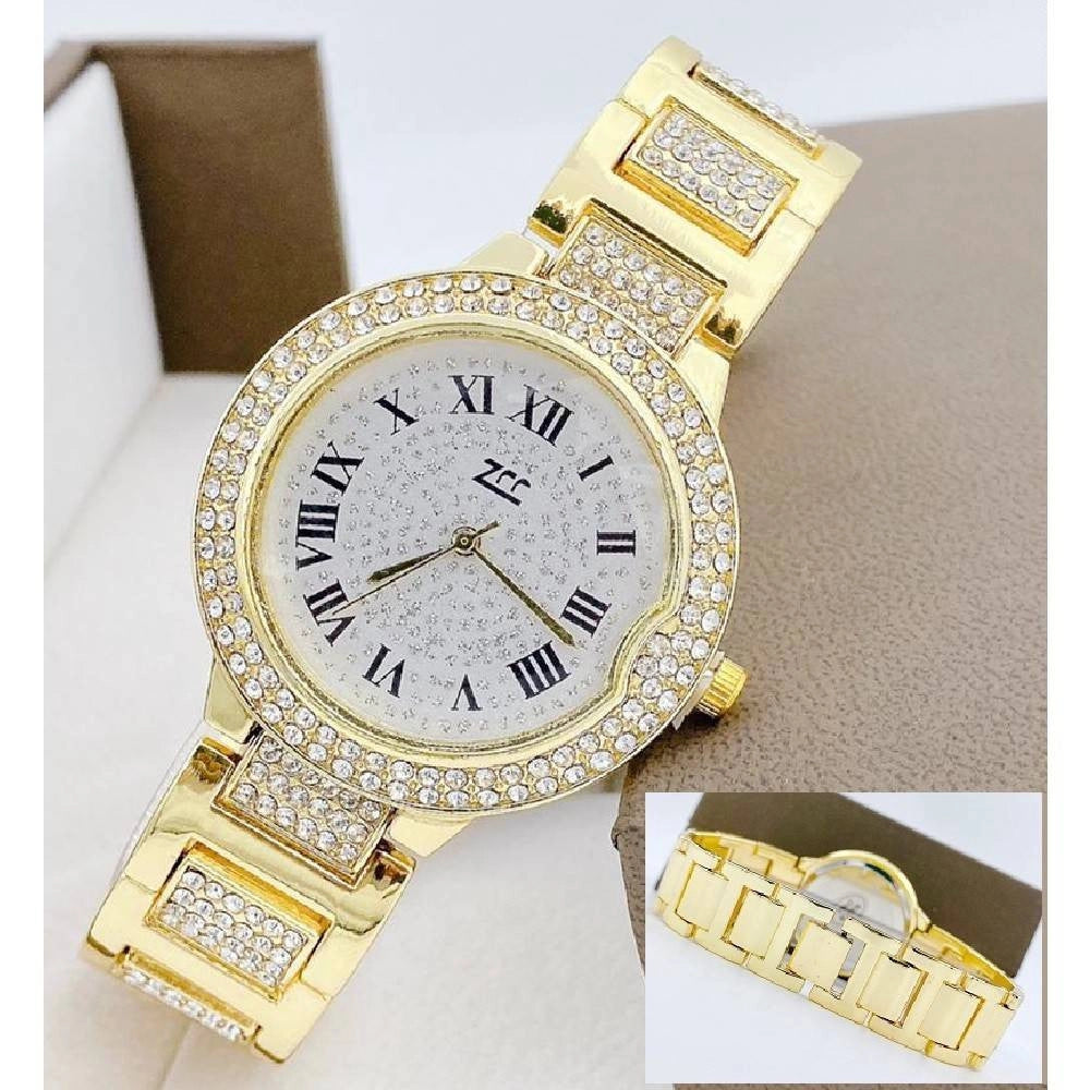 Trade Shop - Orologio Da Polso Donna Zcc 08 Quarzo Analogico Moda Brillantini Dorato Bianco -