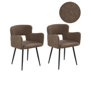 Set di 2 sedie Sedie da pranzo Marrone Teddy Bouclé con braccioli Schienale traforato Gambe in metallo nero
