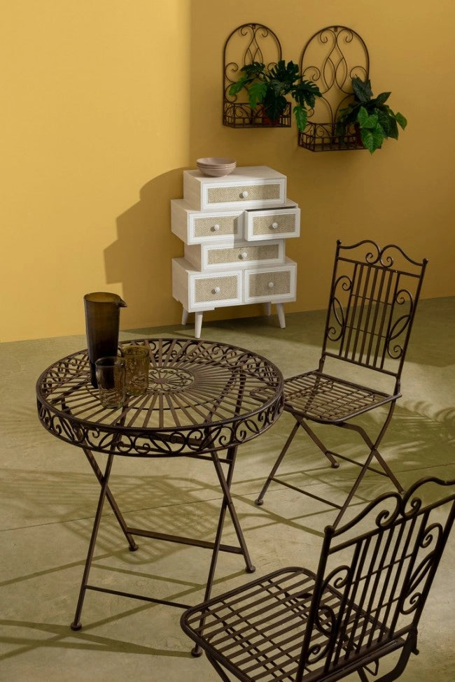 Cassettiera Legno Bianco Boho da Interno - MONIQUE
