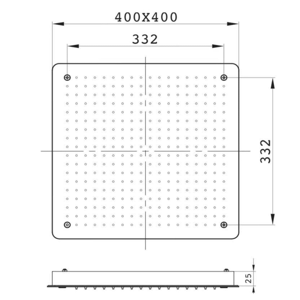 Soffione doccia ad incasso 40x40 in acciaio inox spessore 2 mm cromo lucido