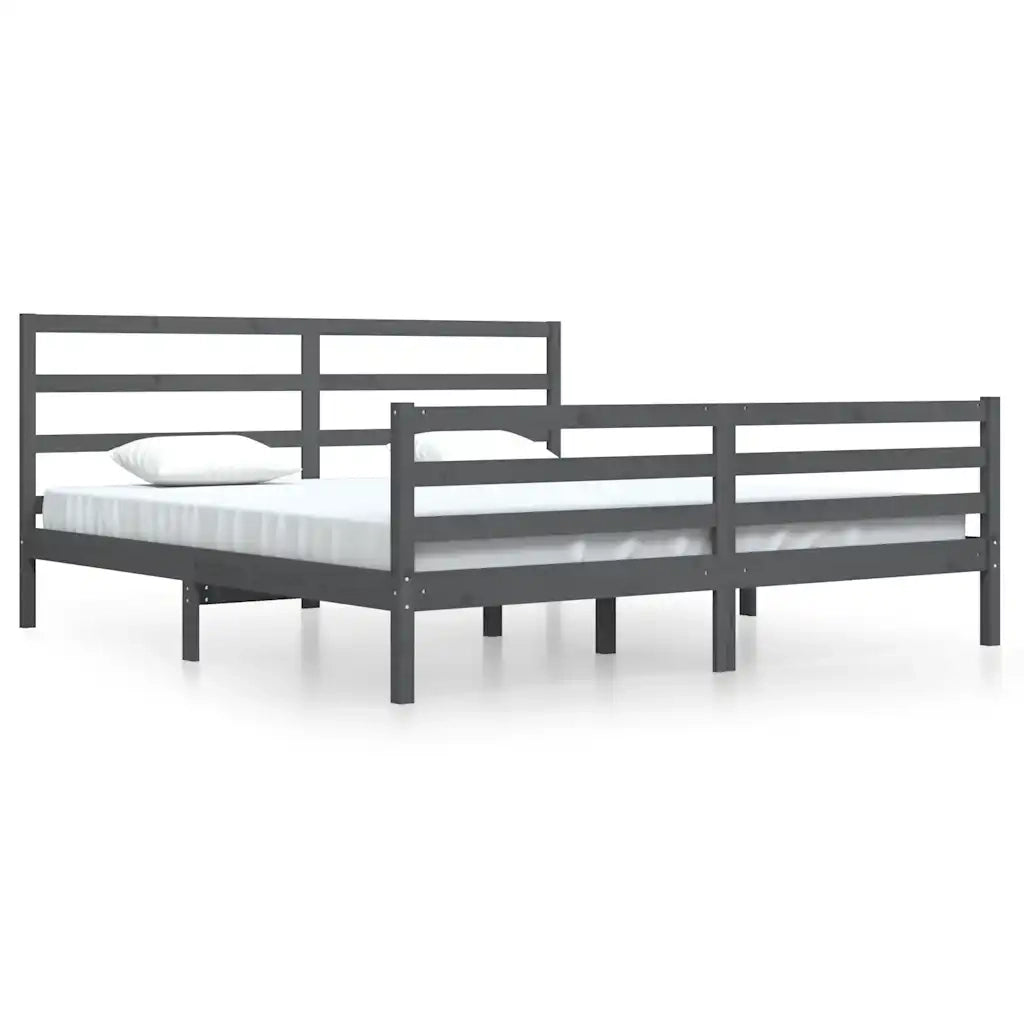 Giroletto-Struttura Letto Grigio in Legno Massello di Pino 200x200 cm 751138