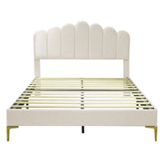 Letto imbottito matrimoniale 140×200 cm con testiera regolabile e rete; senza materasso; beige