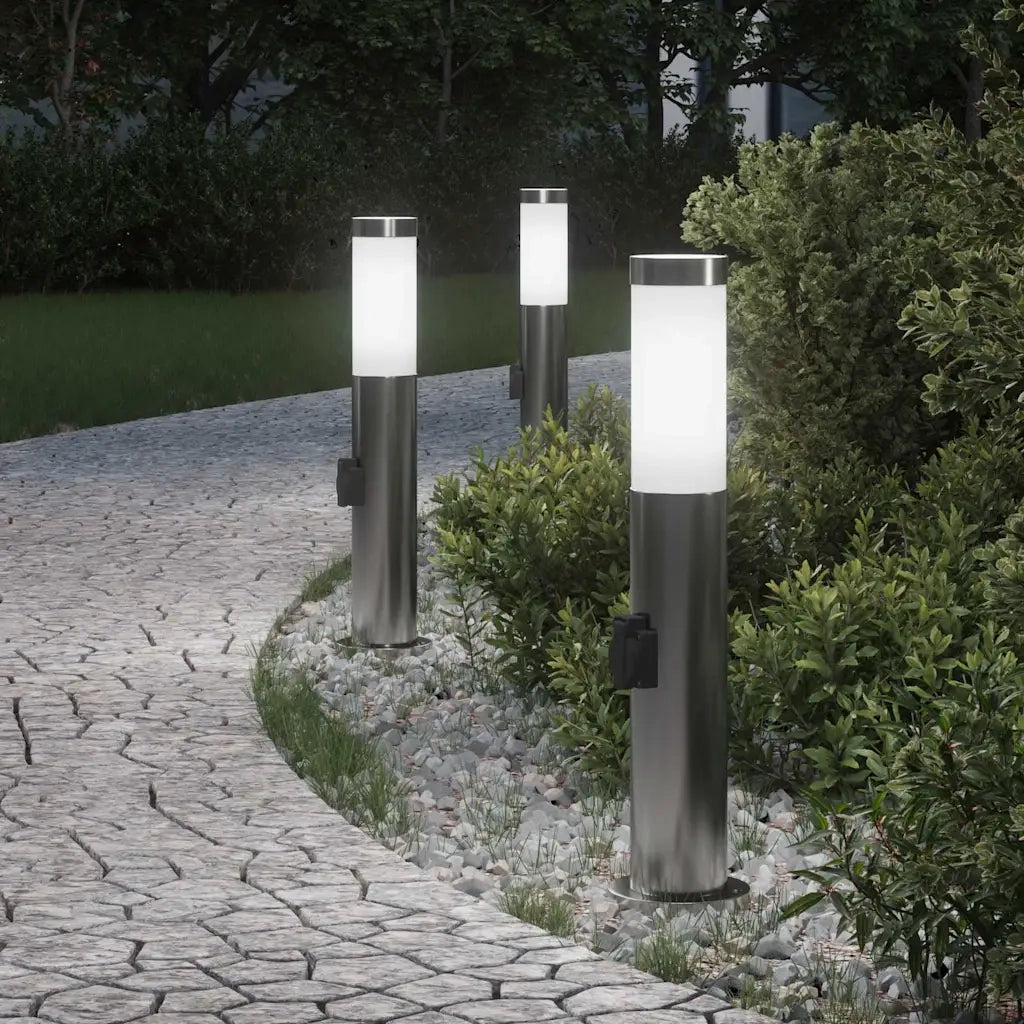 Lampioni a palo con presa elettrica 3 pz 50 cm Acciaio Inox IP44 4006012