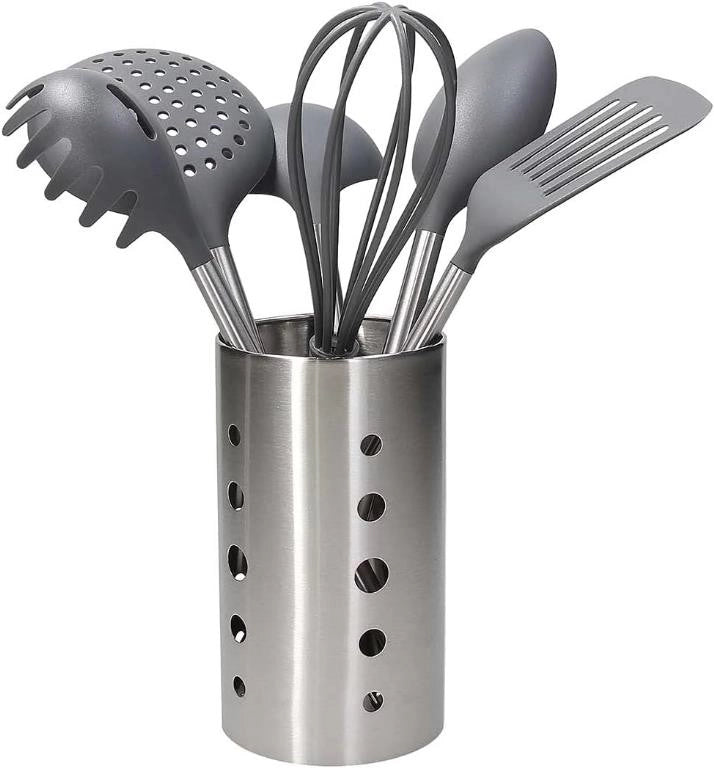 Set 6 Pezzi Utensili da Cucina in Nylon + Portautensili in Acciaio Inox Tognana