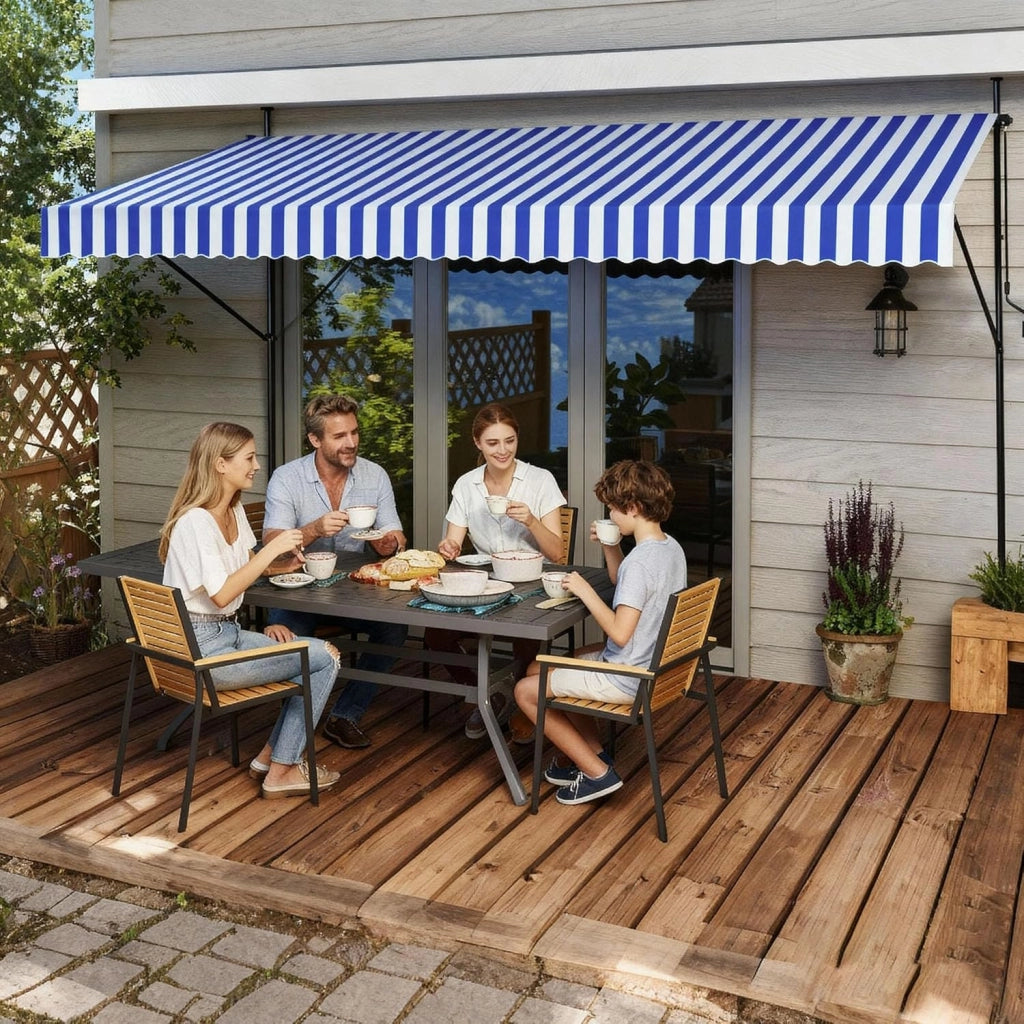 Tenda da sole da balcone, larghezza 400 cm, senza foratura, con manovella, regolabile in altezza, protezione solare resistente alle intemperie, 400 x 120 cm, strisce blu