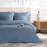 Set di coperte, 135 x 200 cm, cotone, coperta da letto 135 x 200 cm, con cuscino 80 x 80 cm, set di coperte di alta qualità con chiusura a zip, 100% cotone, prodotto in UE, blu denim