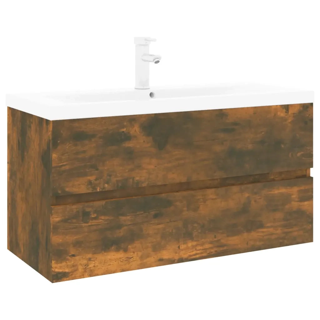 Mobile Bagno con Lavabo Integrato-Lavandino-Lavabo Rovere Fumo Legno Multistrato 480095