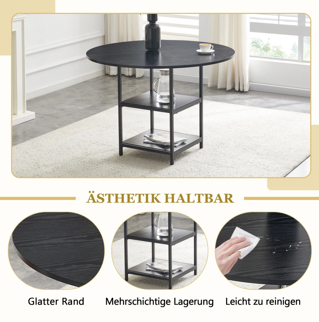 Tavolo da pranzo rotondo Ø107 cm nero con doppio ripiano