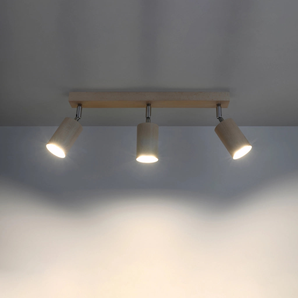 Plafoniera MONTAN 3 spot legno naturale cromo Pure Lume