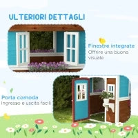 Casetta per Bambini 3-8 Anni con Tetto Inclinabile, Vasi e Fioriere, in Legno di Abete, 114x126.4x135 cm