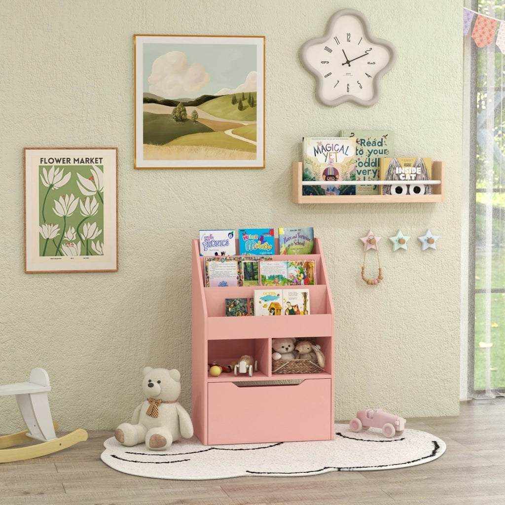 Libreria per Bambini con Cassetto ¨C zephmum ¨C Rosa, MDF, 60x30x90