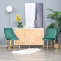 Set 2 Sedie da Pranzo Imbottite Moderne con Rivestimento e Schienale, Gambe in Ferro da Cucina, Salotto o Soggiorno in Stile Moderno, Verde, 50x56.5x85cm