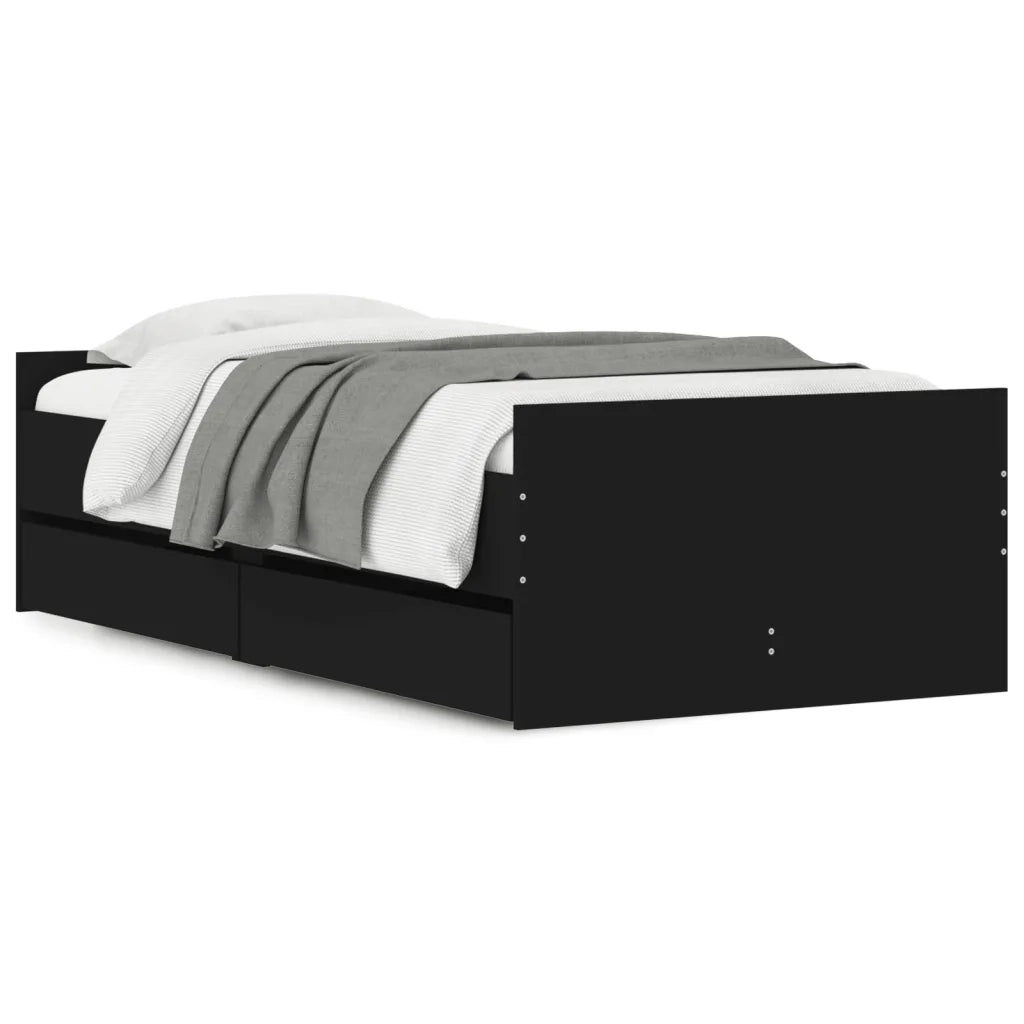 Letto singolo | Letto per adulti | Giroletto con Cassetti Nero 90x190 cm
