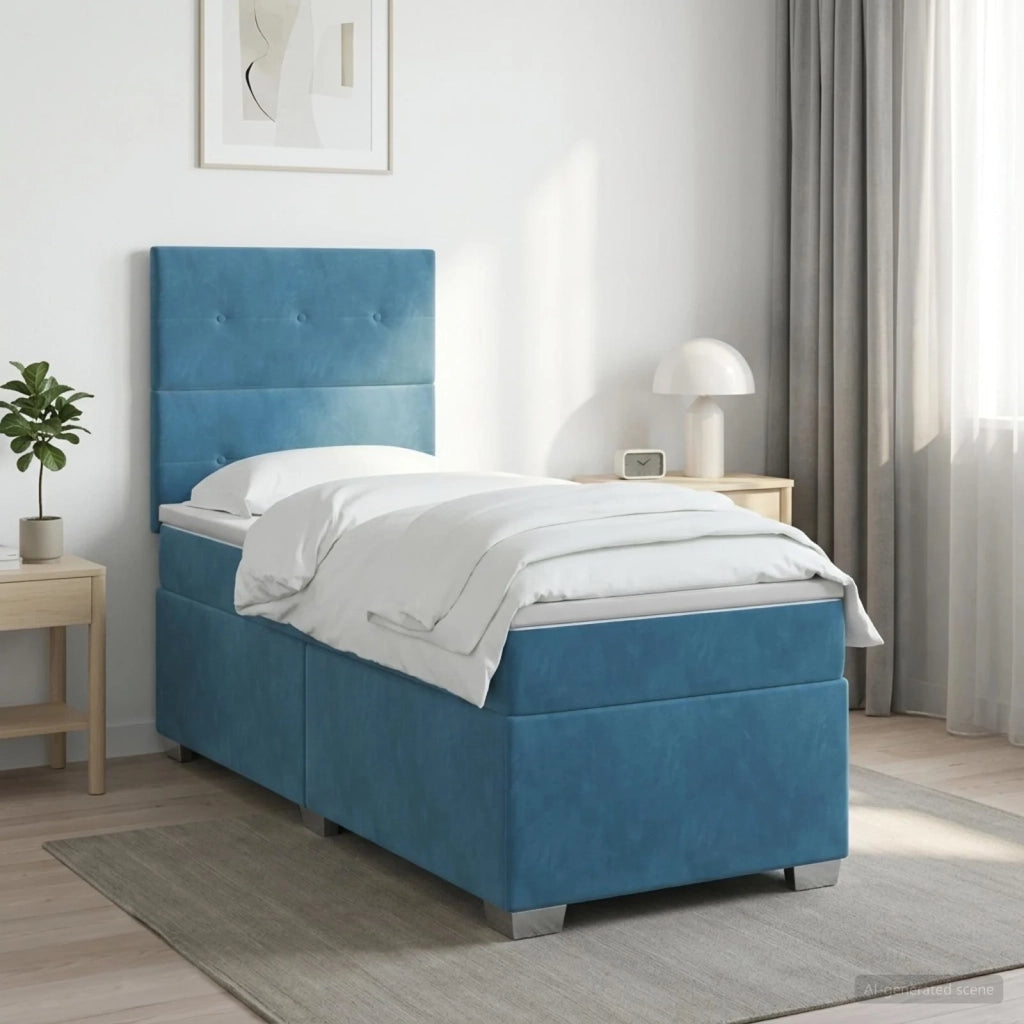 Letto box spring con materasso Blu 90 x 200 cm Velluto 3455034