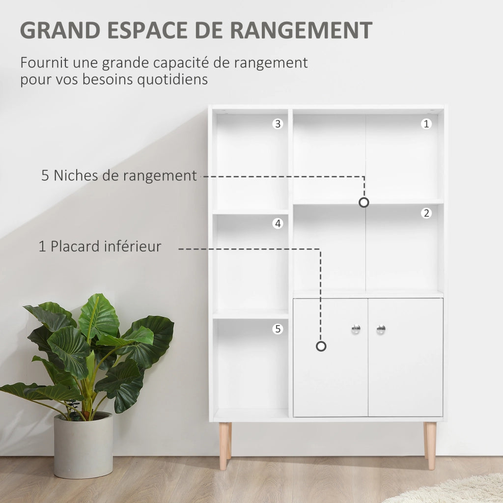 Libreria scandinava ¨C Zephmum ¨C Bianca 80x23.5x123 cm 5 ripiani ante legno