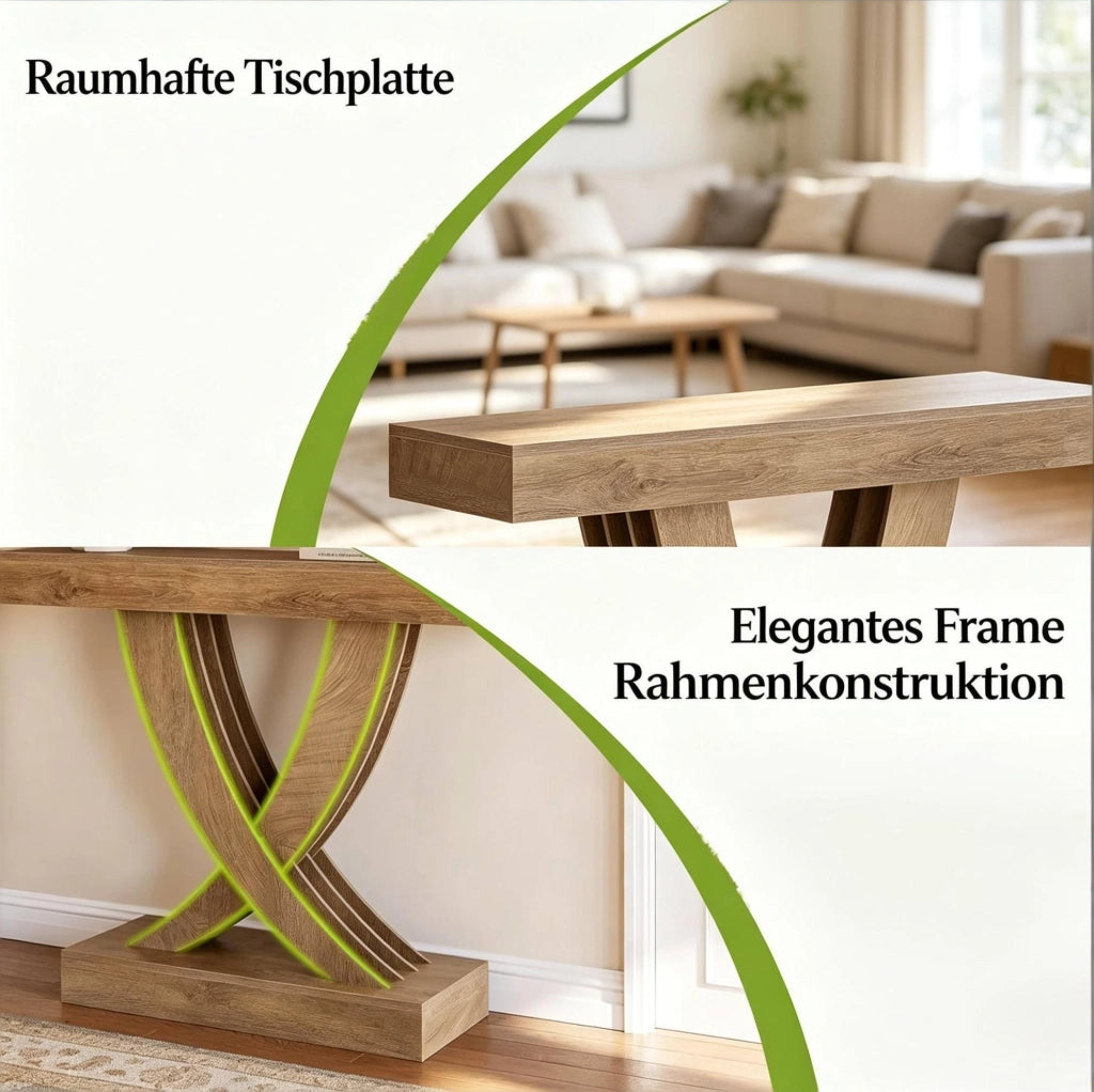 Tavolo consolle rustico in MDF marrone con base a X, 110 cm