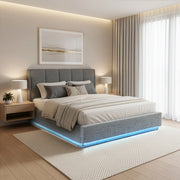 Letto Contenitore Tröstiar con Apertura a Ribalta e Luce LED Letto Francese 140x200 cm Antracite [en.casa]